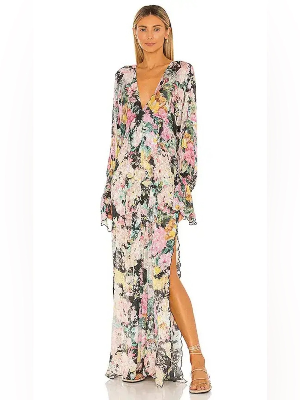 Hemant & Nandita x REVOLVE Teien Caftan Floral Dress M Boho Romantic - Picture 2 of 7